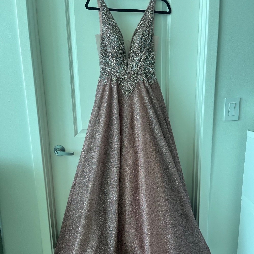 Coya Collection Hand-Beaded Glitter Ball Gown XS – Rose Gold Elegance ✨